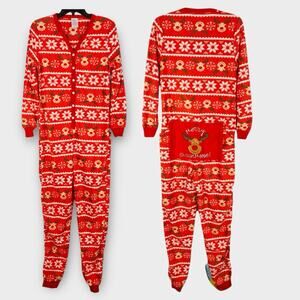 Novelty Christmas Pajamas Merry Christmoose Red Plush One Piece Drop Seat Size S